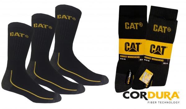 CAT Caterpillar 6|9|12 Paar lange Robust Arbeitsssocken mit Cordura - 39-42/43-46